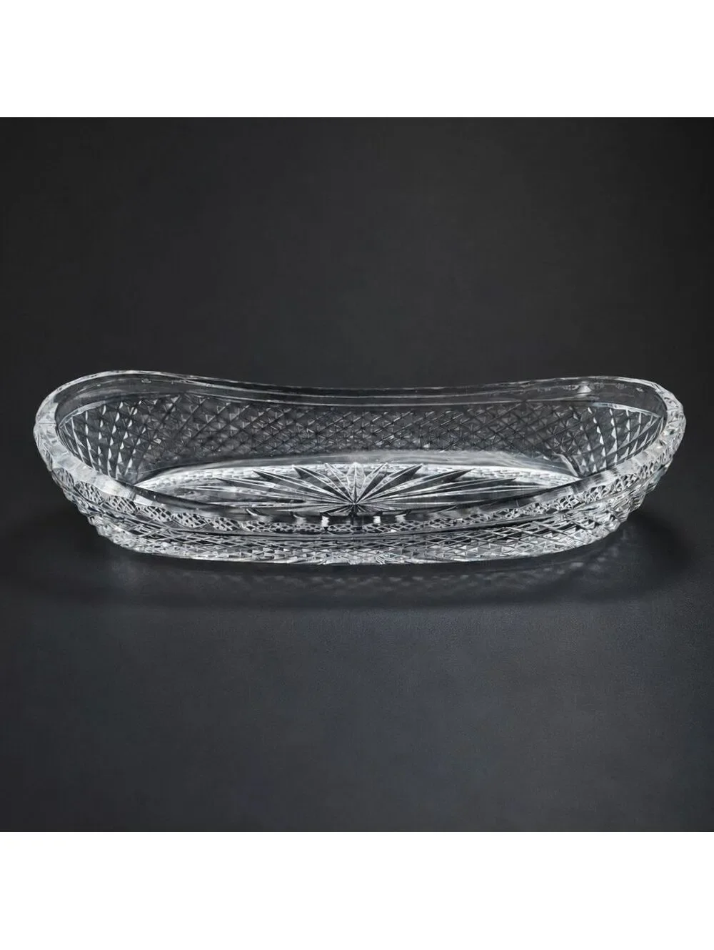 Vtg Waterford Crystal Oval Serving Tray Starburst Diamond Cut 9